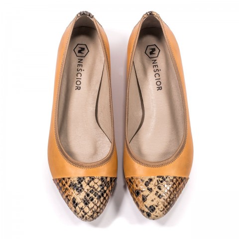 Pomarańczowe baleriny z wężowymi wstawkami 77C1