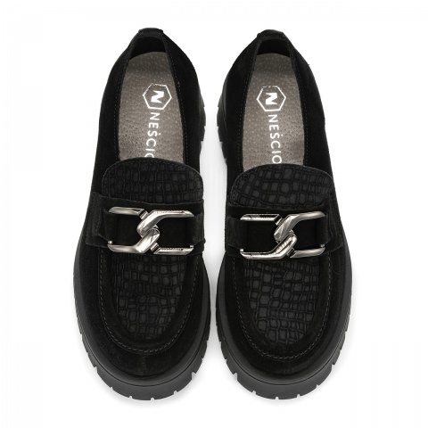 Czarne półbuty na grubej podeszwie LM20089