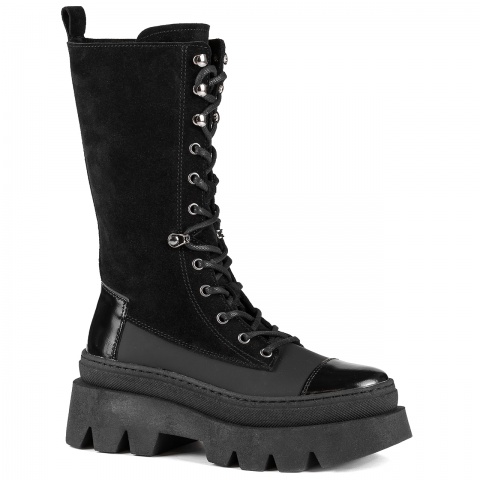 Czarne sznurowane botki 295G