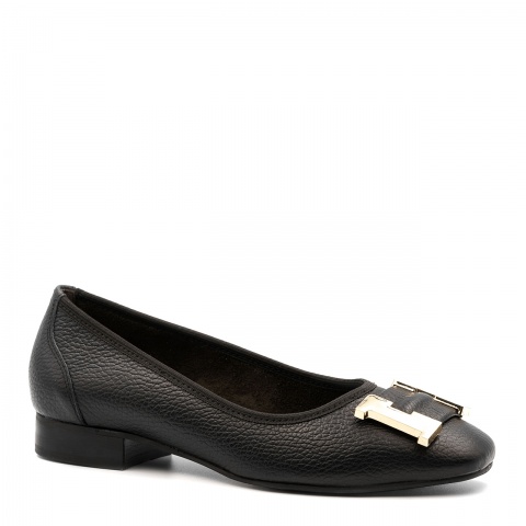 Czarne skórzane baleriny z ozdobą 229H