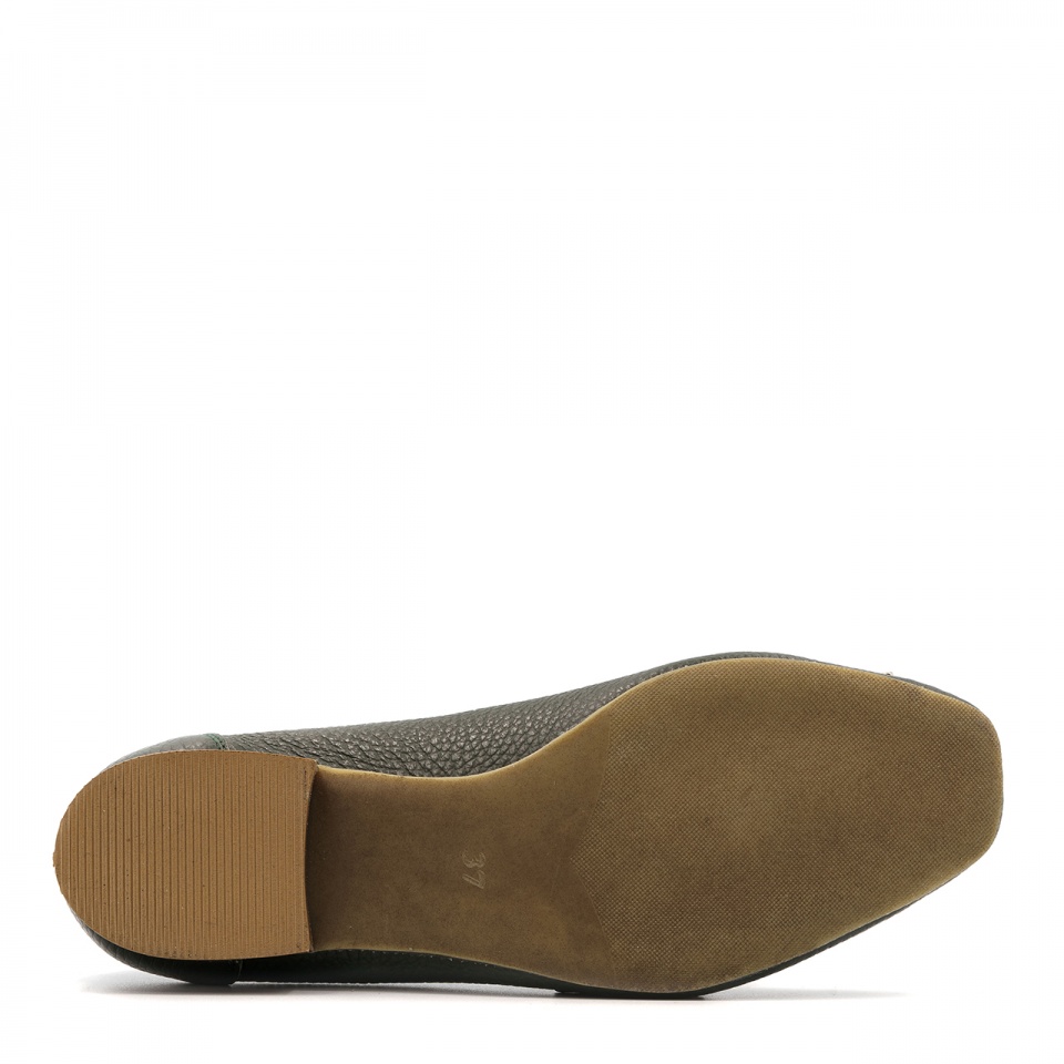 Khaki skórzane baleriny z ozdobą 229H