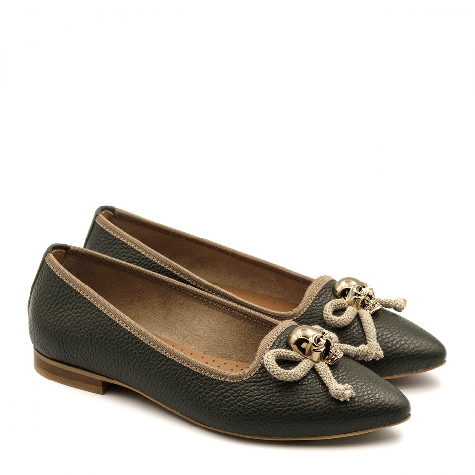 Khaki skórzane baleriny 263Z