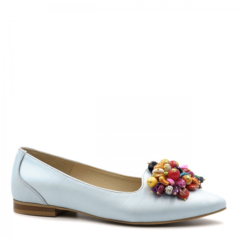 Błękitne skórzane baleriny z koralikami 263M