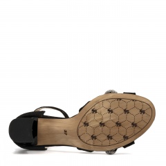 Czarne zamszowe sandały z cyrkoniami KD2496