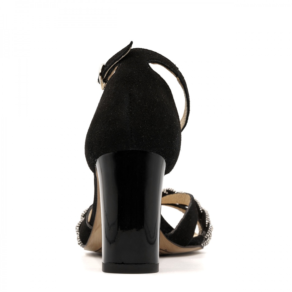 Czarne zamszowe sandały z cyrkoniami KD2496