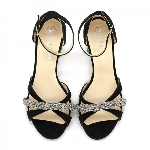 Czarne zamszowe sandały z cyrkoniami KD2496