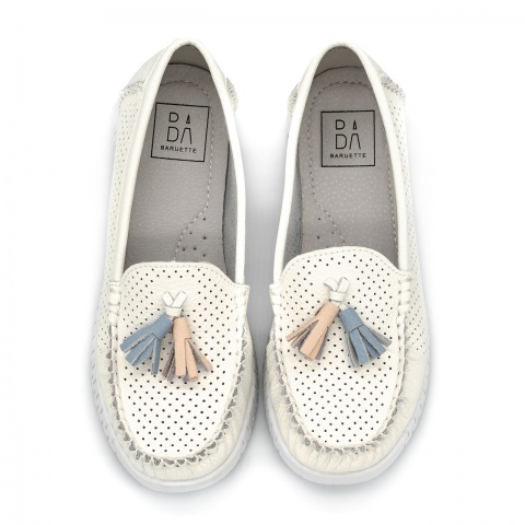 Białe skórzane mokasyny BARUETTE KC3725