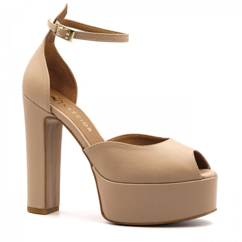 Beżowe skórzane sandały na platformie 123S