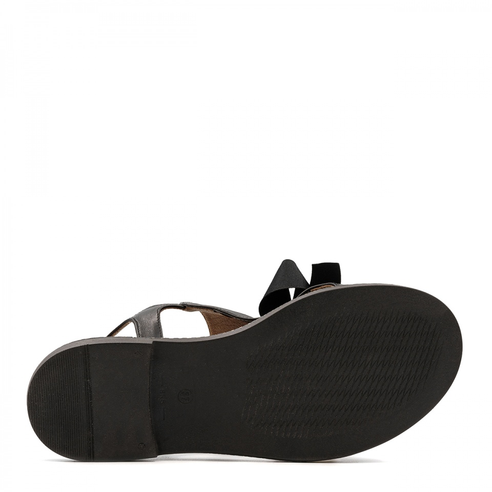 Czarne skórzane sandały z kokardą 167X