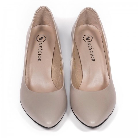 Szare skórzane czółenka na niskim obcasie 78H1