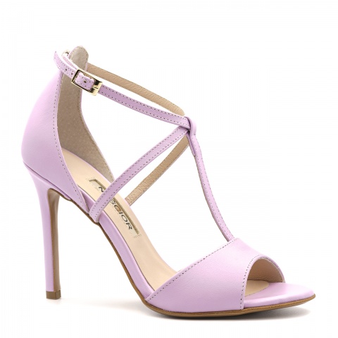 Jasnofioletowe skórzane sandały na szpilce 103B