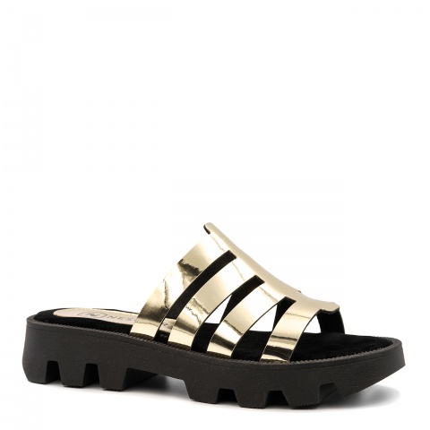 Złoto-czarne skórzane klapki 216H