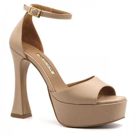 Beżowe skórzane sandały na platformie 125S