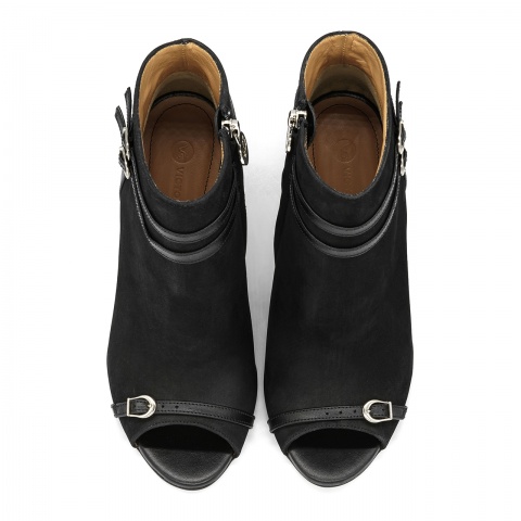 Czarne skórzane letnie botki na szpilce open toe 5AD3950