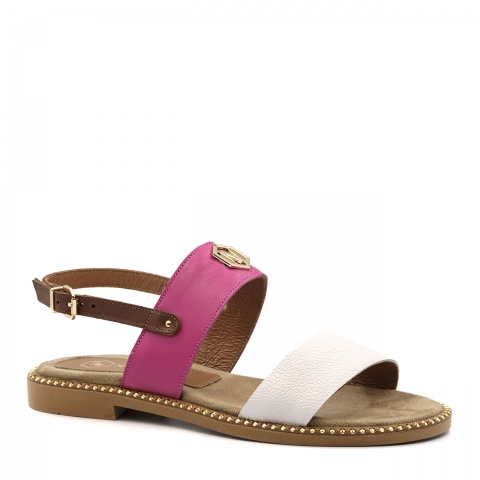 Biało-różowe skórzane sandały 167P