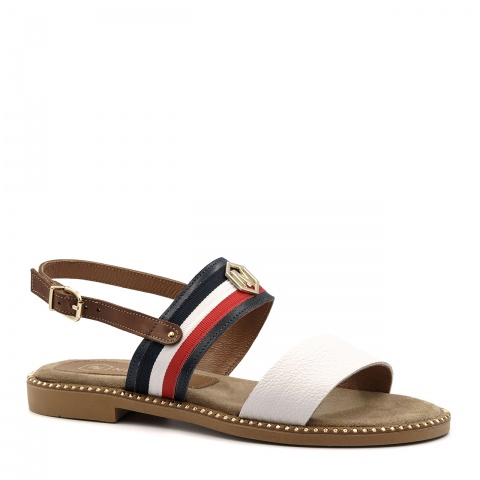 Biało-granatowe skórzane sandały 167P