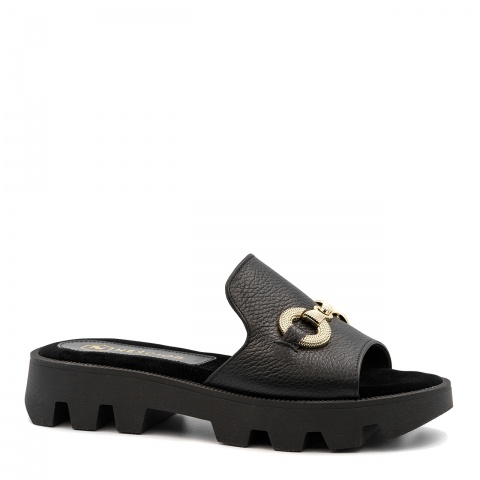 Czarne skórzane klapki 216F