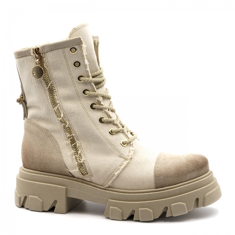 Beżowe sznurowane botki PSK0872