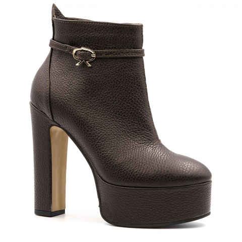 Brązowe skórzane botki na słupku i platformie 123B