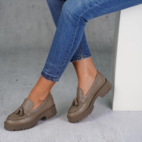 Ciemnobeżowe skórzane mokasyny sohimmo CB2821