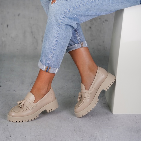 Beżowe skórzane mokasyny sohimmo CB2821