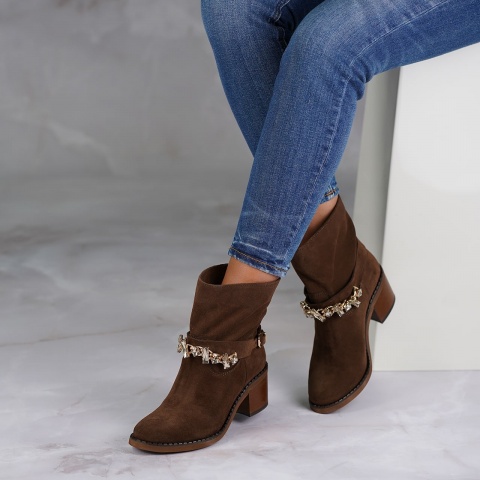 Brązowe welurowe botki 274H