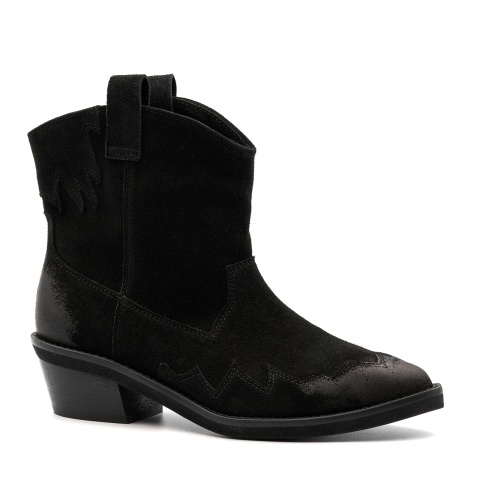 Czarne welurowe botki kowbojki 221A
