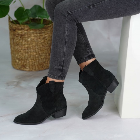 Czarne welurowe botki na nikim obcasie 28A