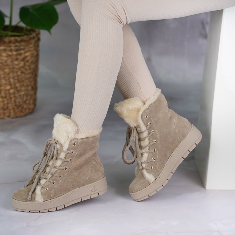 Beżowe welurowe ocieplane botki 280B