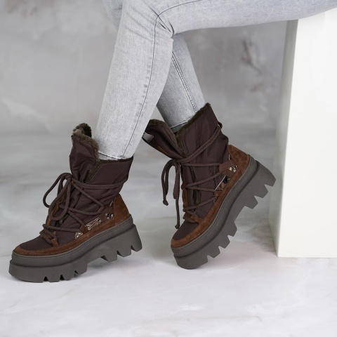 Brązowe sznurowane botki 295D