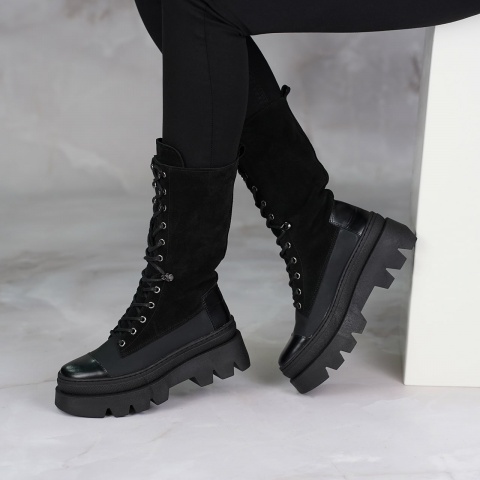 Czarne sznurowane botki 295G