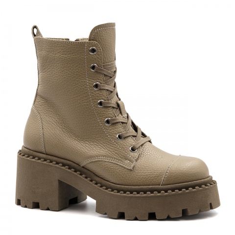 Kawowe skórzane sznurowane botki 284G