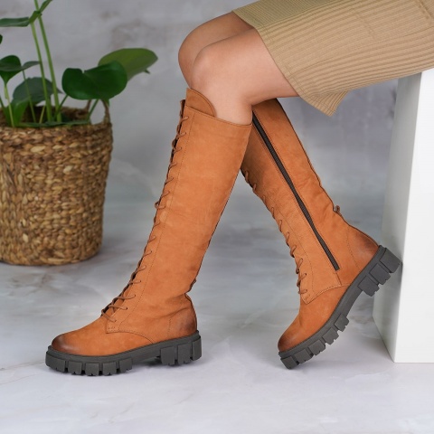 Rude sznurowane kozaki z nubuku 242K