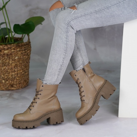 Kawowe skórzane sznurowane botki 284G