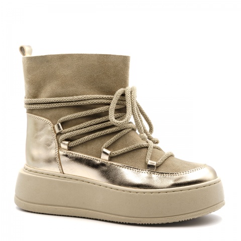 Beżowe welurowe sznurowane botki 237D