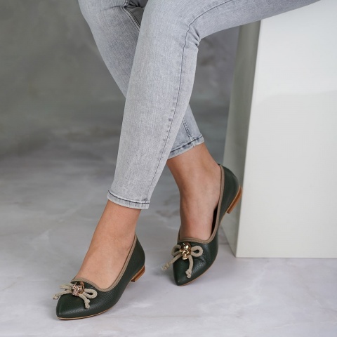 Khaki skórzane baleriny 263Z