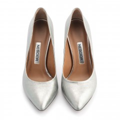 Perłowo-szare skórzane szpilki 105A