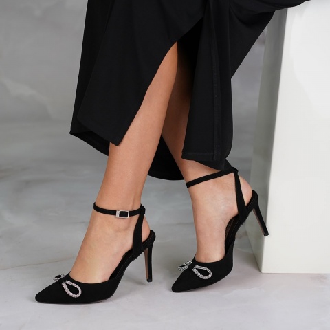 Czarne zamszowe szpilki z cyrkoniami 107N