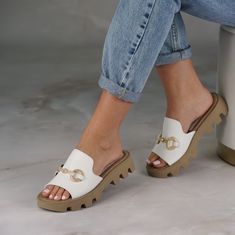 Białe skórzane klapki 216F