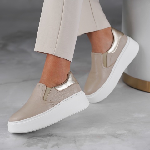 Beżowe skórzane półbuty LM10151