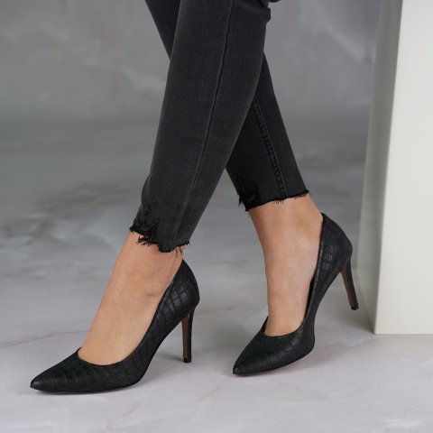 Brązowo zielone skórzane wężowe szpilki 107G