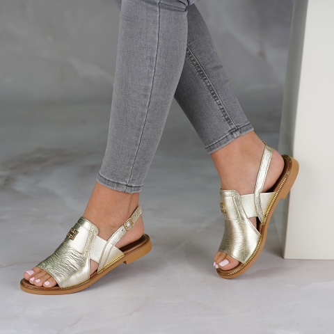 Złote skórzane sandały LM40385