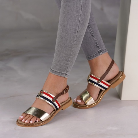 Złote skórzane sandały 167P