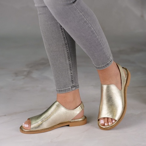 Złote skórzane zabudowane sandały 6FL301672