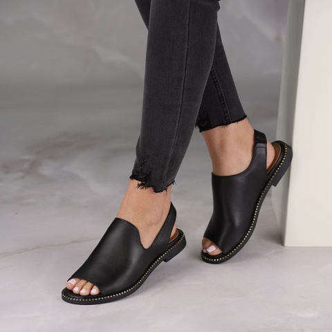 Czarne skórzane zabudowane sandały 6FL301672