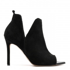 Czarne welurowe botki peep toe 121V