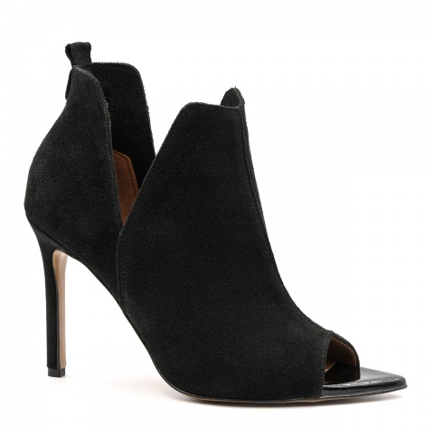 Czarne welurowe botki peep toe 121V