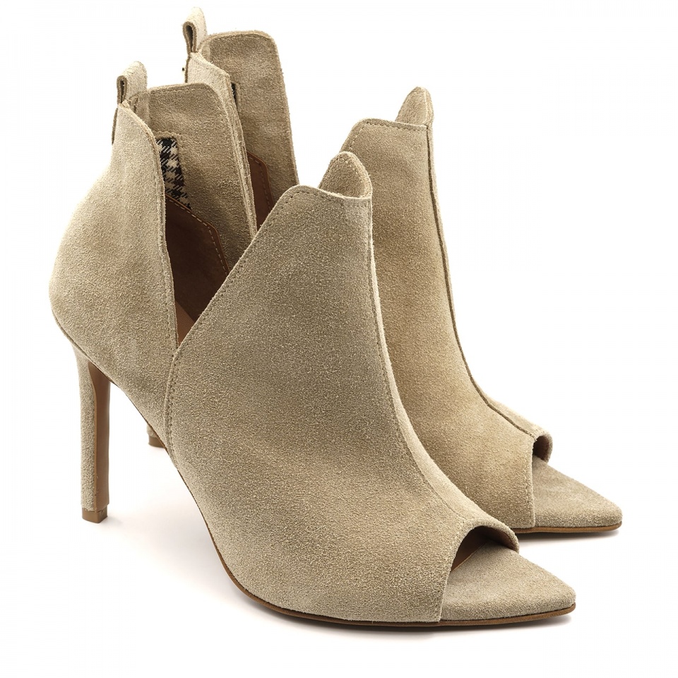 Beżowe welurowe botki peep toe 121V