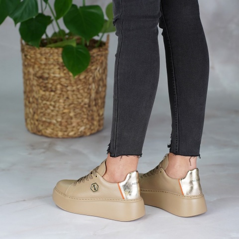 Beżowe sznurowane sneakersy 237H