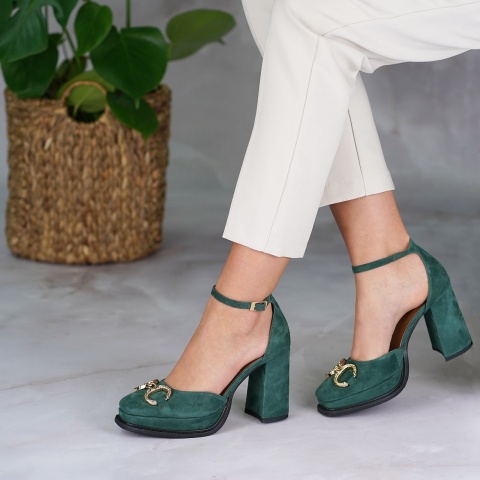 Zielone zamszowe otwarte półbuty 238S